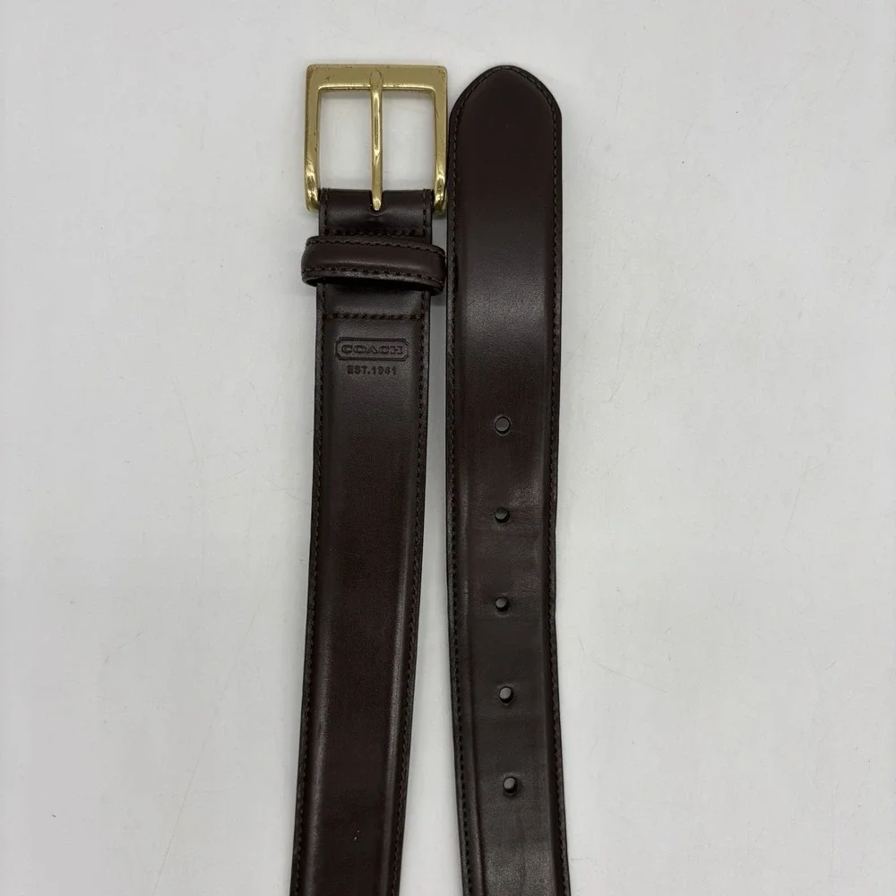COACH Mens 38 Dress Belt Brown Genuine Calfskin #5953 100% Brass Buckle 36.5-40